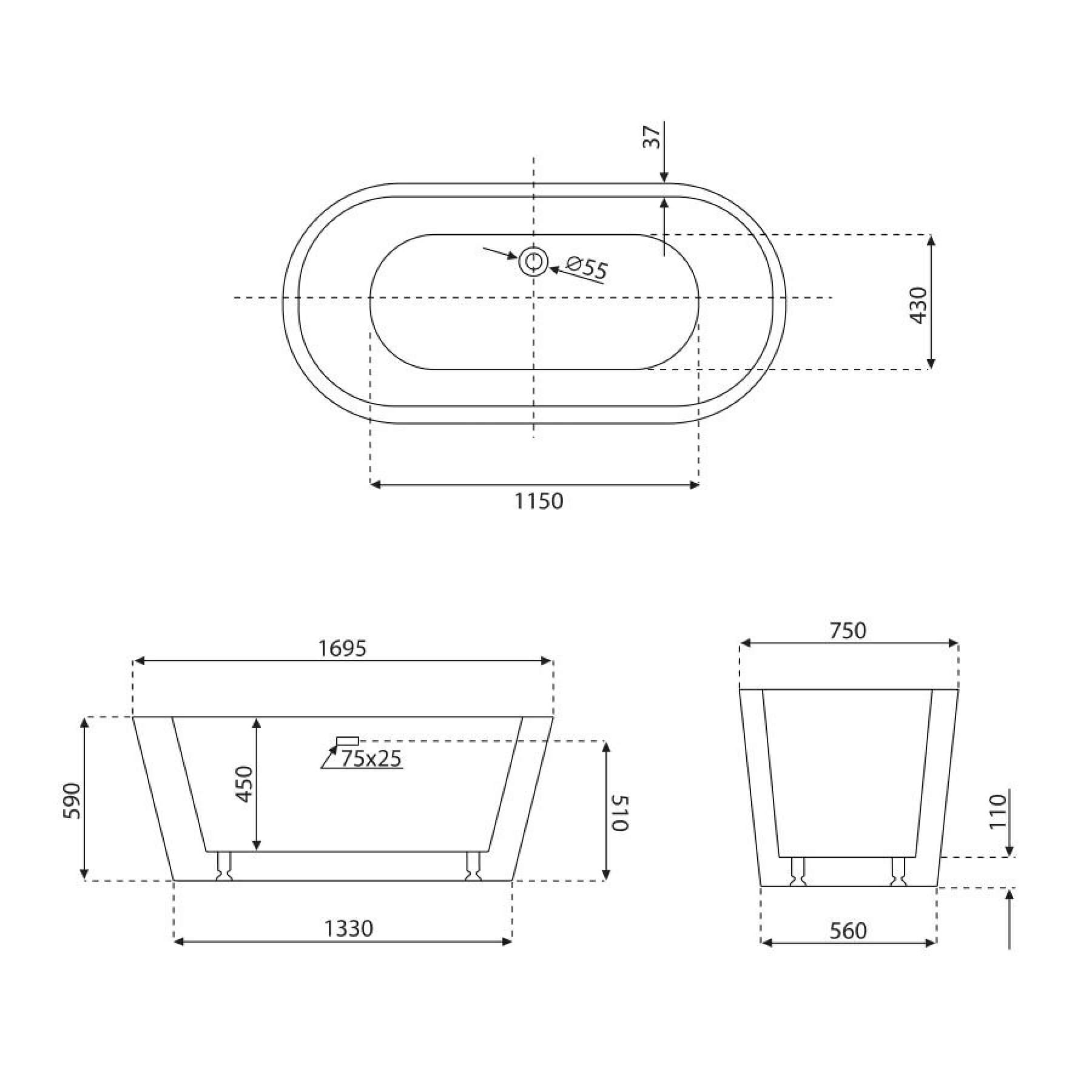 Stone Grey Oval Bath
